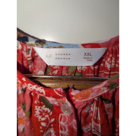 LC Lauren Conrad Top SZ XXL Red Floral Button up Boho Cottage Core Womens - Picture 2 of 8